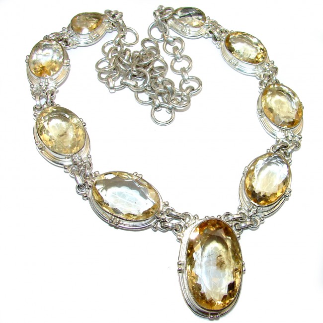 Large authentic Citrine .925 Sterling Silver handcrafted Statement necklace