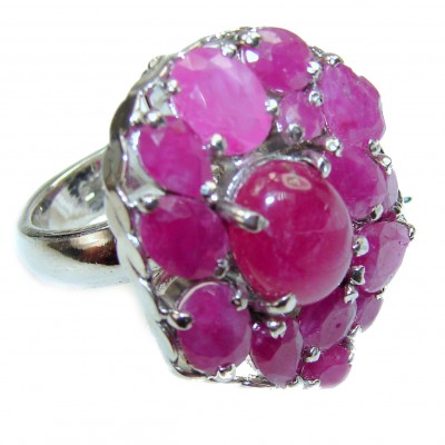 Victorian Style Juicy natural Ruby .925 Sterling Silver handcrafted ring; s. 8