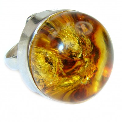 Authentic best quality Baltic Amber .925 Sterling Silver handcrafted ring; s. 7 adjustable