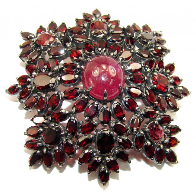 Red Star Genuine Ruby .925 Sterling Silver handmade Pendant - Brooch