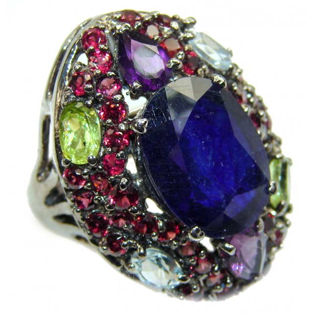 Sapphire black rhodium over .925 Sterling Silver handcrafted Statement Ring size 8