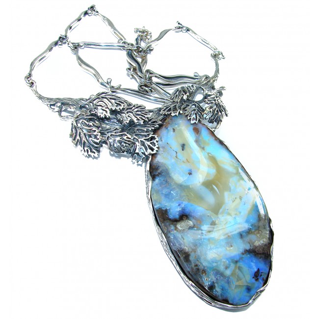 Earth Treasure Australian Boulder Opal .925 Sterling Silver brilliantly handcrafted HUGE necklace