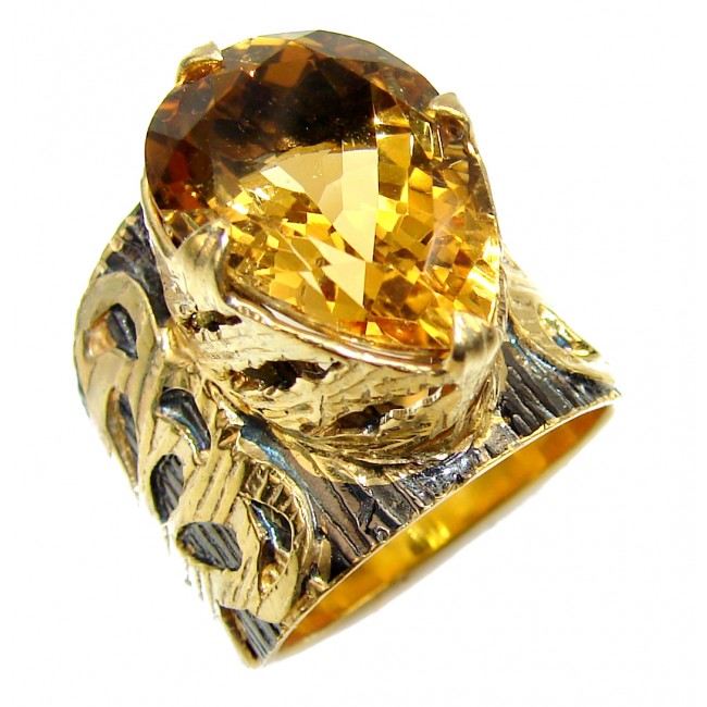 Luxurious Style Natural Citrine .925 Sterling Silver handmade Cocktail Ring s. 7 1/4