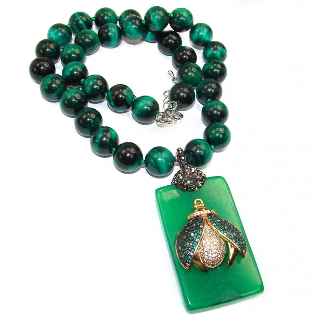 Ladybug Large Malachite Agate .925 Sterling Silver handcrafted necklace