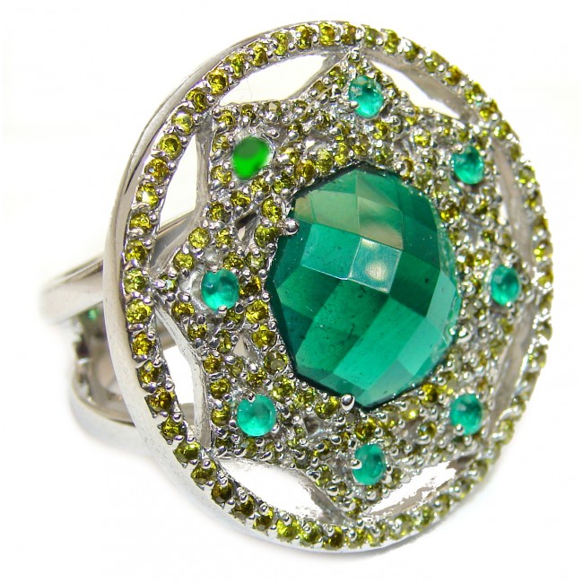 Best quality Green Topaz .925 Sterling Silver handcrafted HUGE Ring Size 8 1/4