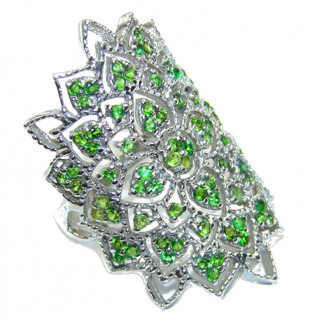 Spectacular Emerald .925 Sterling Silver handmade Statement ring s. 8