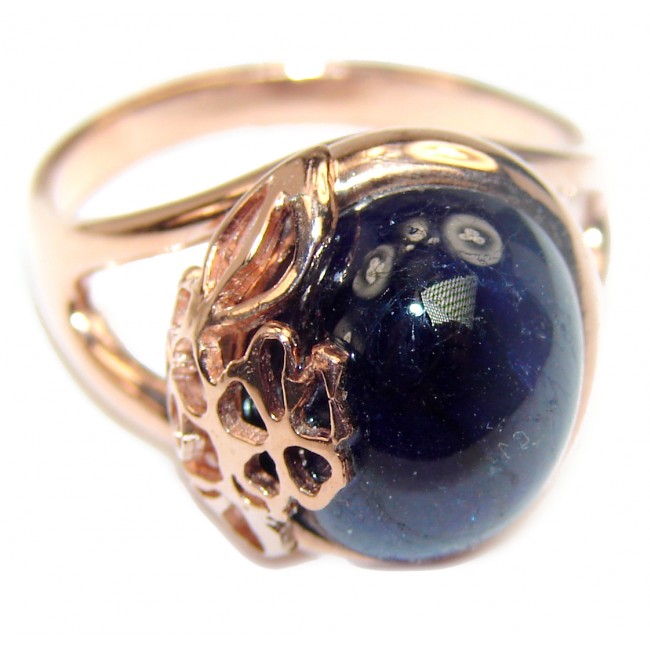 Royal quality unique Blue Sapphire 14K Gold over .925 Sterling Silver handcrafted Ring size 8