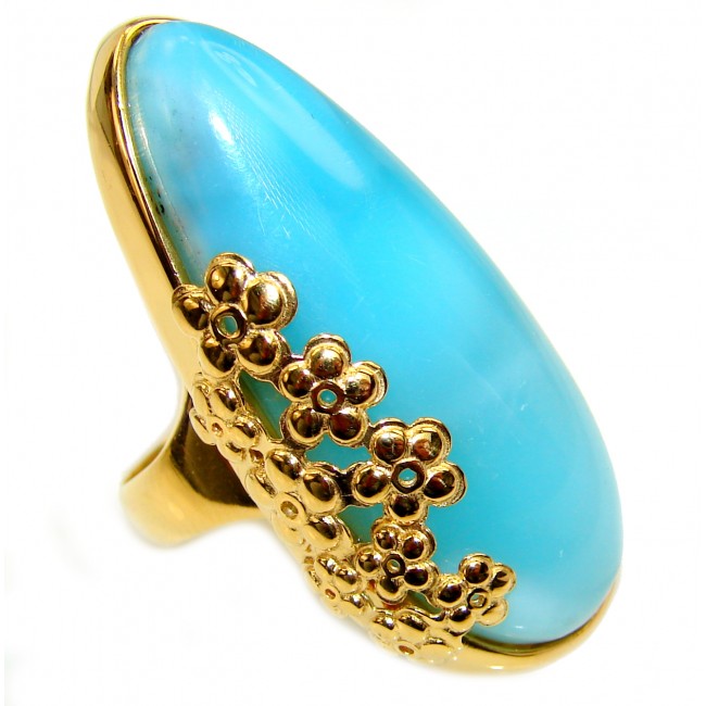 28.6 carat Larimar 18K Gold over .925 Sterling Silver handcrafted Ring s. 7 3/4