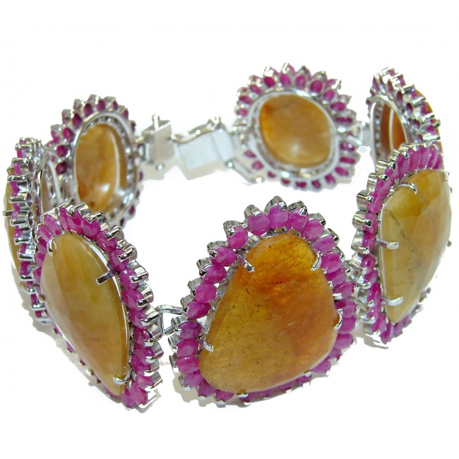 Luxury Authentic yellow Sapphire .925 Sterling Silver handmade Large Bracelet