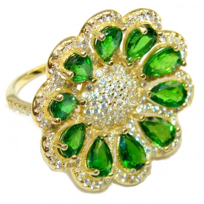 Spectacular Natural Chrome Diopside 18K Gold over .925 Sterling Silver handmade Statement ring s. 6 1/4