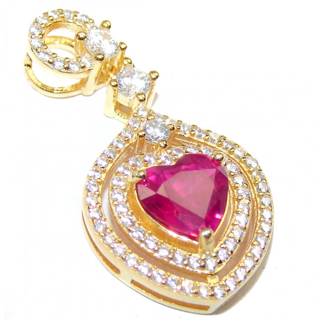 Precious Treasure Genuine Ruby Heart 18K Gold over .925 Sterling Silver handmade Pendant
