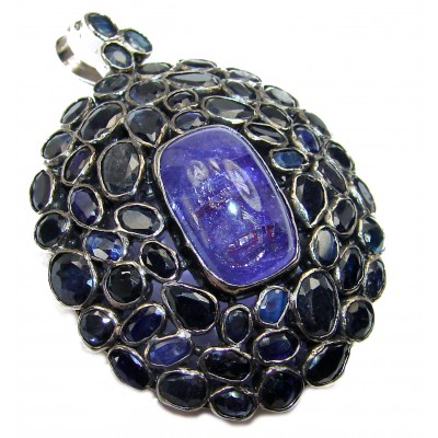 Classy Blue Beauty genuine Sapphire Tanzanite .925 Sterling Silver handmade Pendant - Brooch