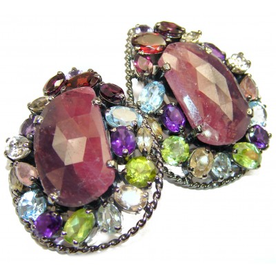 Spectacular Ruby black rhodium over .925 Sterling Silver handmade earrings