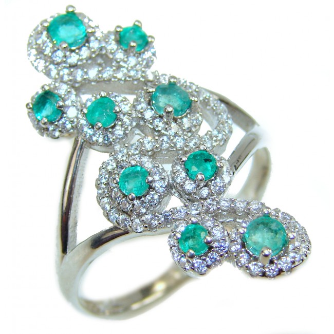 Spectacular Emerald .925 Sterling Silver handmade Statement ring s. 9