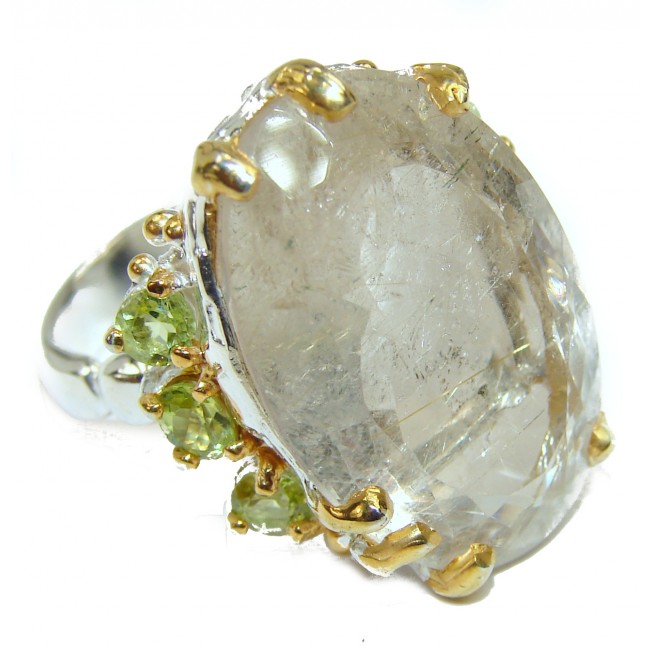 Golden Rutilated Quartz .925 Sterling Silver handcrafted Ring Size 8