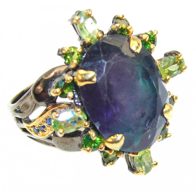 Incredible 31.5ctw Fluorite 14K Gold over .925 Sterling Silver Statement Ring s. 7