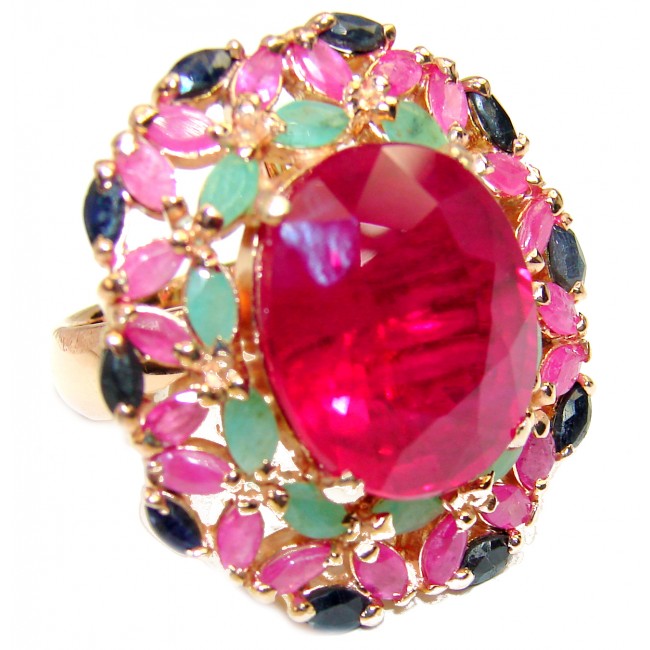Excellent quality 25.8 carat unique Kasmir Ruby 18K Gold over .925 Sterling Silver handcrafted Ring size 6 1/4