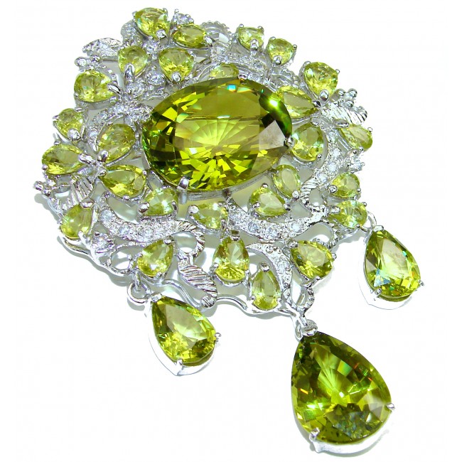 Spectacular Vintage style Beauty Peridot .925 Sterling Silver handmade LARGE Pendant - Brooch