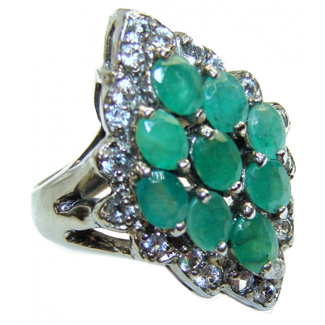Spectacular Emerald black rhodium over .925 Sterling Silver handmade Statement ring s. 8