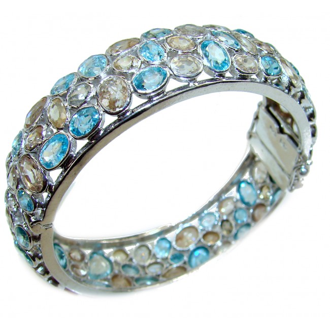 Get Glowing authentic Morganite Swiss Blue Topaz .925 Sterling Silver handcrafted Large Bracelet