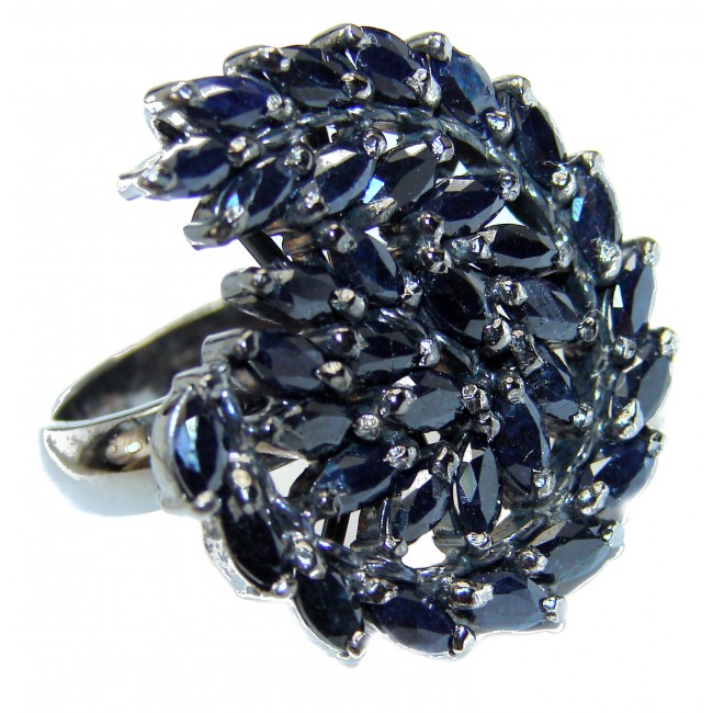 Incredible 15.85 carat authentic Sapphire black rhodium over .925 Sterling Silver handmade large Ring size 8