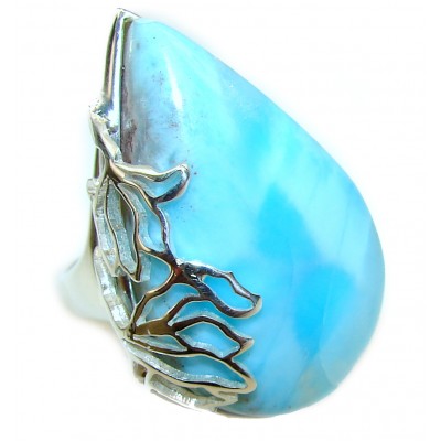 26.6 carat Larimar .925 Sterling Silver handcrafted Ring s. 7 1/4