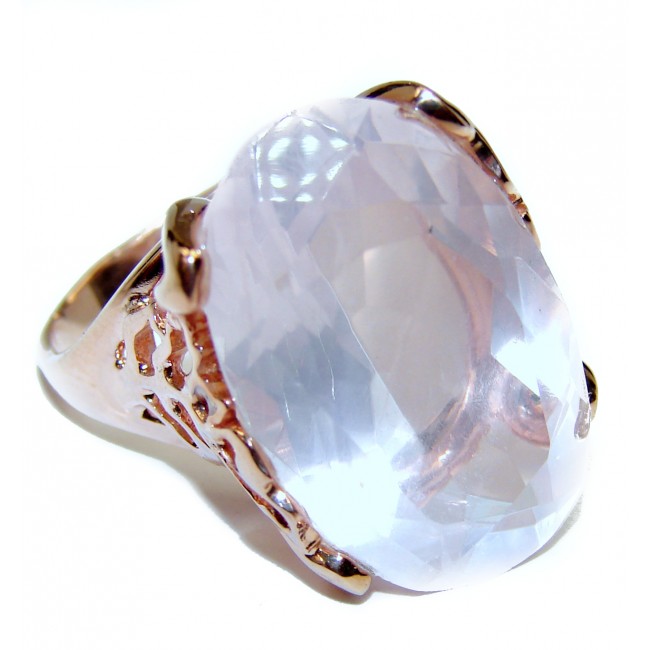 Large 23.2 carat Rose Quartz 18K Gold over .925 Sterling Silver brilliantly handcrafted ring s. 7 3/4