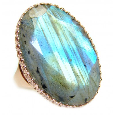 Perfect faceted Labradorite 14K Gold over .925 Sterling Silver handmade Ring s. 8 1/2