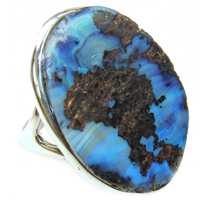 Atlantic Australian Boulder Opal .925 Sterling Silver handcrafted ring size 8 1/4