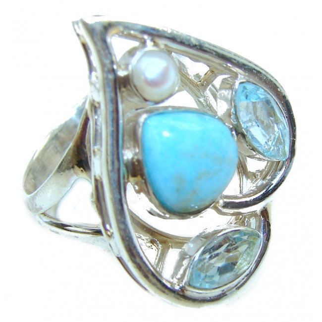 5.5 carat Larimar .925 Sterling Silver handcrafted Ring s. 8 1/2