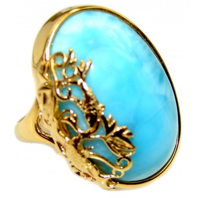 25.5 carat Larimar 18K Gold over .925 Sterling Silver handcrafted Ring s. 7