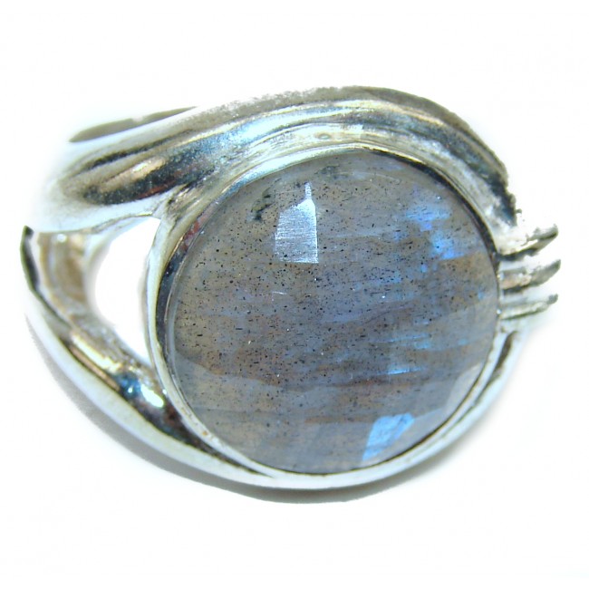 Precious 10.5 carat faceted shimmering Labradorite .925 Sterling Silver handcrafted ring size 7 3/4