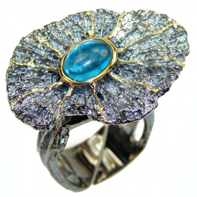 Swiss Blue Topaz black rhodium over .925 Sterling Silver handmade Ring size 6