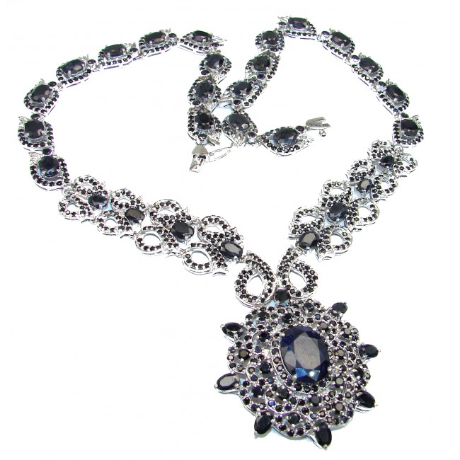 Spectacular Authentic Sapphire .925 Sterling Silver handcrafted LARGE necklace