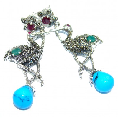Magestic Herons Genuine Turquoise Ruby .925 Sterling Silver earrings
