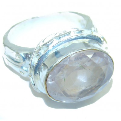 Large 12.2 carat Rose Quartz .925 Sterling Silver brilliantly handcrafted ring s. 8 1/4