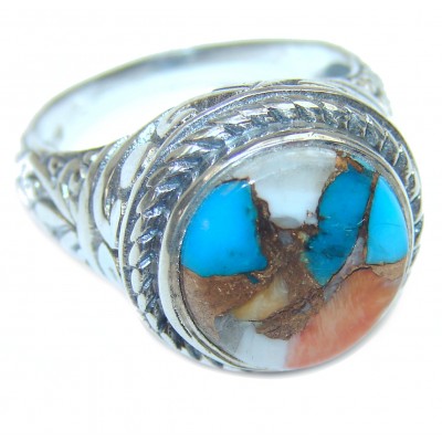 Rare Oyster Turquoise .925 Sterling Silver handcrafted ring; s. 7 1/4