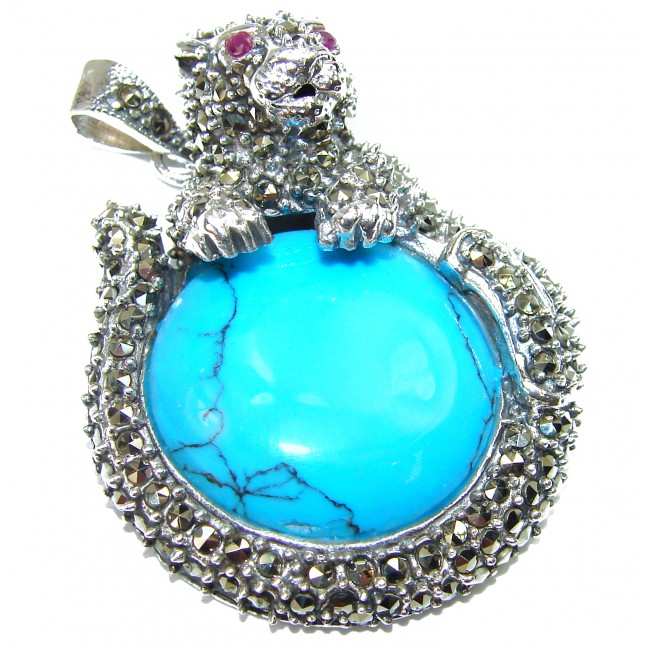 Panther style Turquoise .925 Sterling Silver handmade Pendant