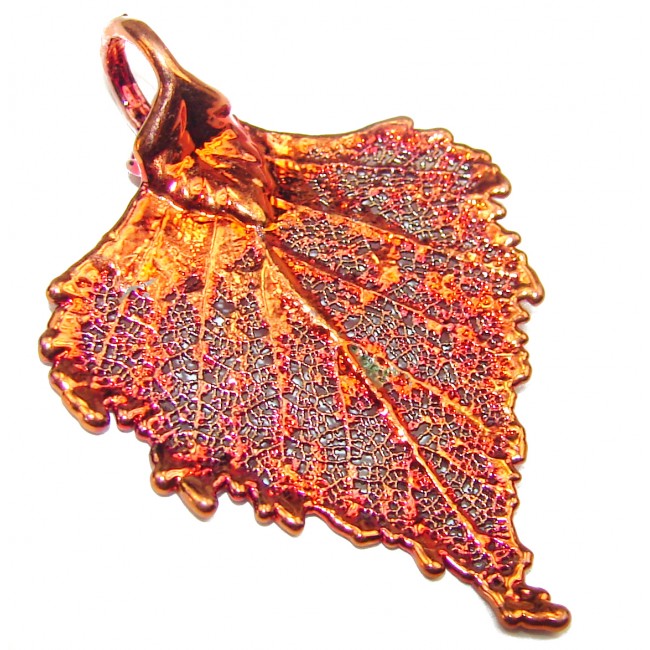 Stylish Deeped In Copper Leaf & .925 Sterling Silver Pendant