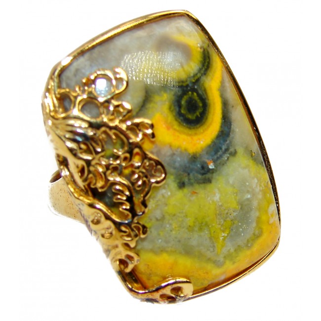 Vivid Beauty Yellow Bumble Bee 18K Gold over .925 Jasper Sterling Silver ring s. 8