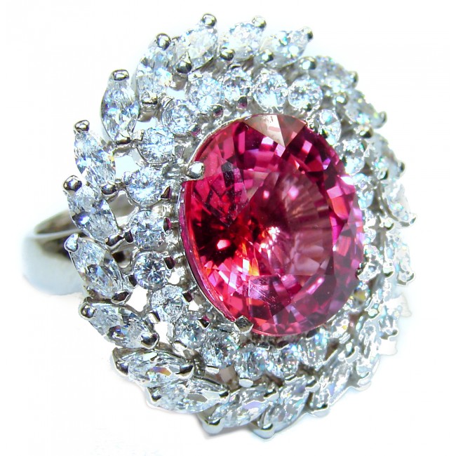 Fabulous Pink Topaz .925 Silver handcrafted LARGE Statement Ring s. 7