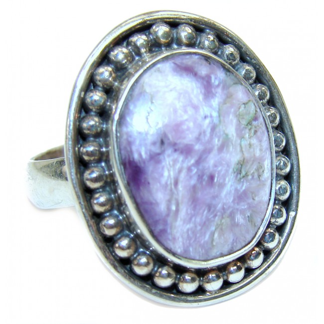 Natural Charoite .925 Sterling Silver handcrafted ring size 8 3/4