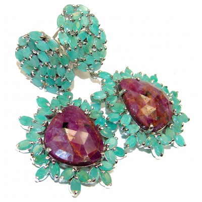 Exclusive Kashmir Ruby Emerald .925 Sterling Silver handcrafted Large Earrings