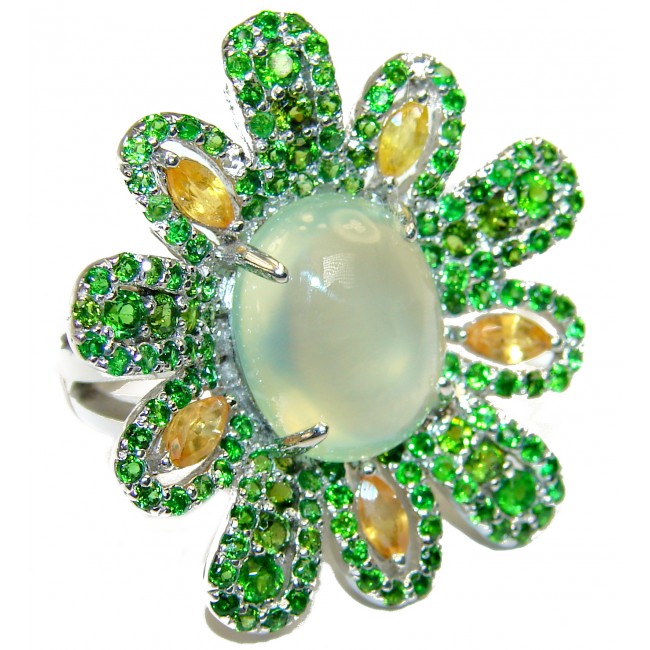 Natural Prehnite yellow Sapphire .925 Sterling Silver handmade ring s. 7 1/2
