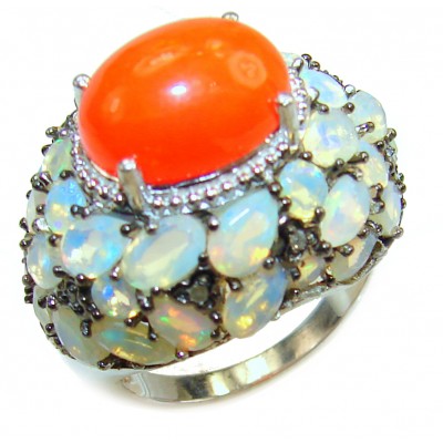 Royal quality Mexican Opal 18K White Gold over .925 Sterling Silver handcrafted Ring size 7 1/4