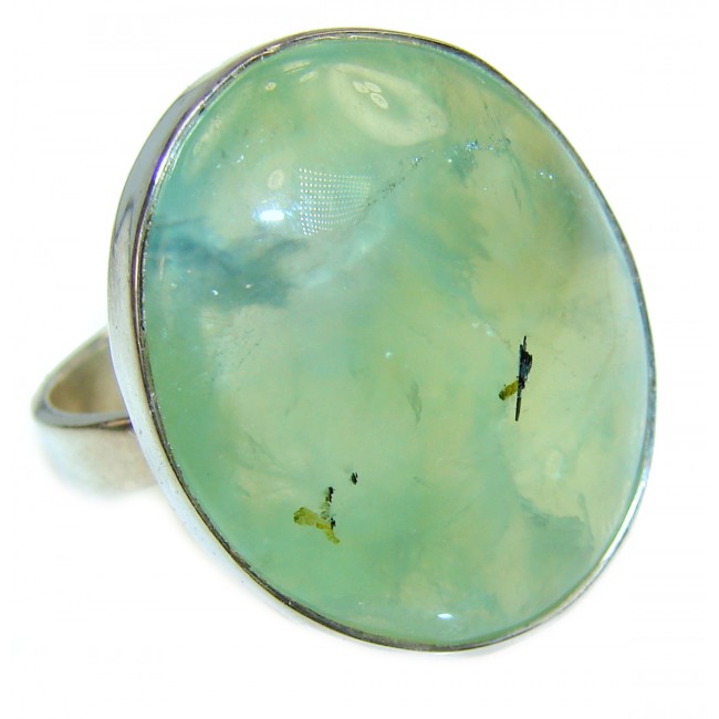 LARGE Natural Prehnite .925 Sterling Silver handmade ring s. 9