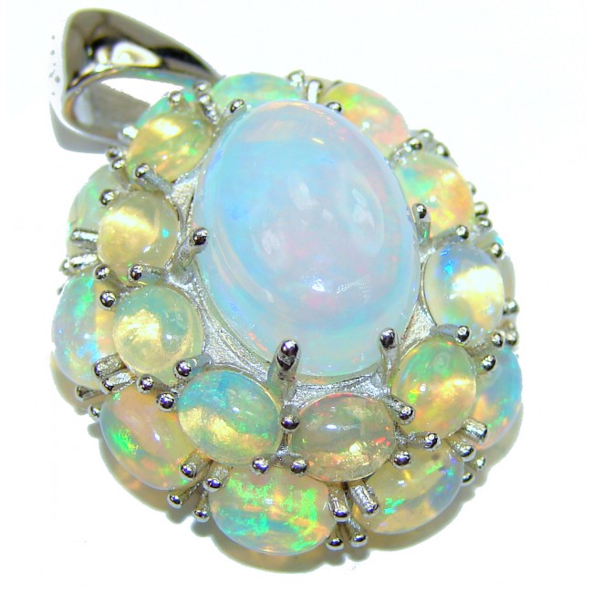Genuine Ethiopian Fire Opal 14K White Gold over .925 Sterling Silver handcrafted pendant