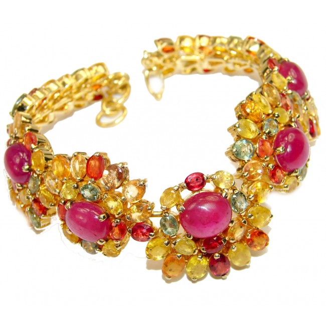 Luxurious Style Authentic Ruby 14K Gold over .925 Sterling Silver handmade Large Bracelet