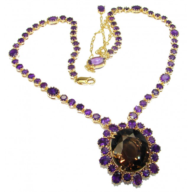 Magical Creation Amethyst Smoky Topaz .925 Sterling Silver handcrafted Statement necklace