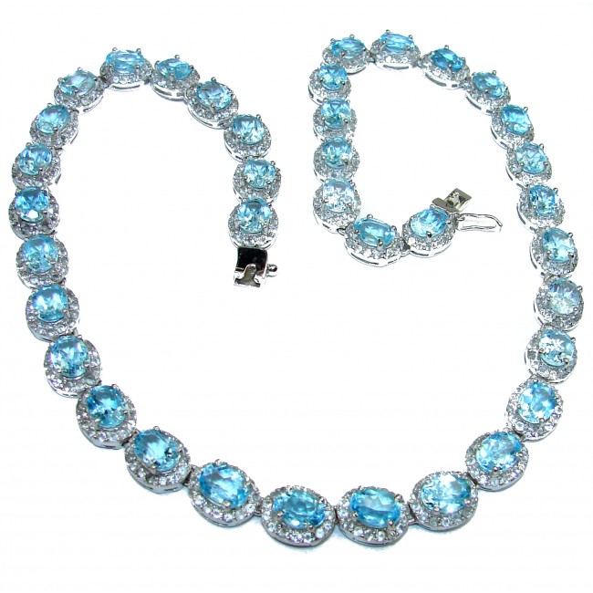 Ocean Halo Swiss Blue Topaz .925 Sterling Silver handmade necklace